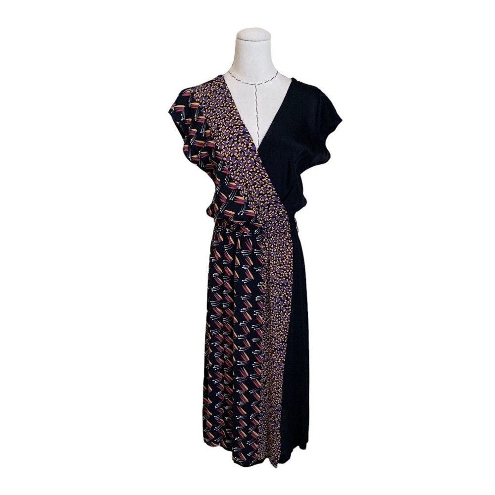 Vintage 70s 80s Contempo Casuals Graphic Print Wrap Rayon Dress